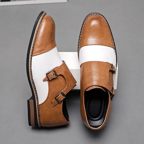 Men's Double Monk Strap Dress Shoes Classic Oxford Slip-On with Buckle Business Casual Formal Footwear