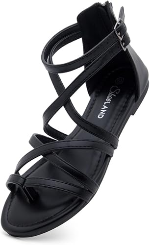 Shoe Land SL-Monaco Women's Gladiator Flat Sandals with Back Zipper Closure Fisherman Thong Cross Strappy Summer Shoes