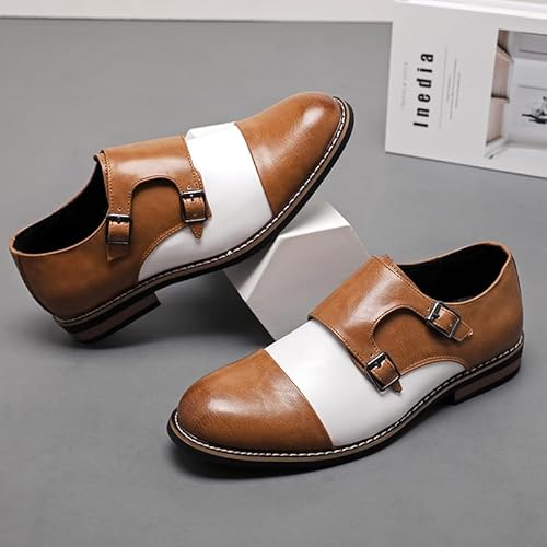 Men's Double Monk Strap Dress Shoes Classic Oxford Slip-On with Buckle Business Casual Formal Footwear