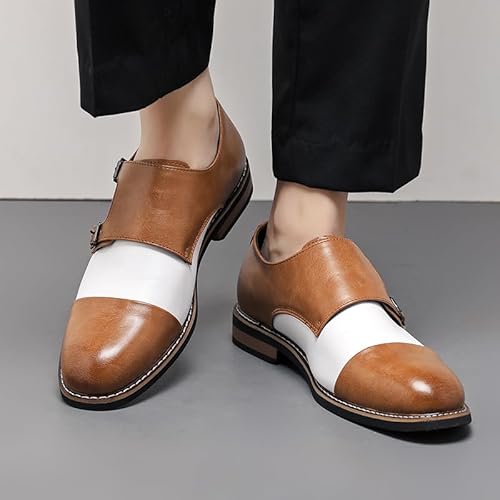 Men's Double Monk Strap Dress Shoes Classic Oxford Slip-On with Buckle Business Casual Formal Footwear