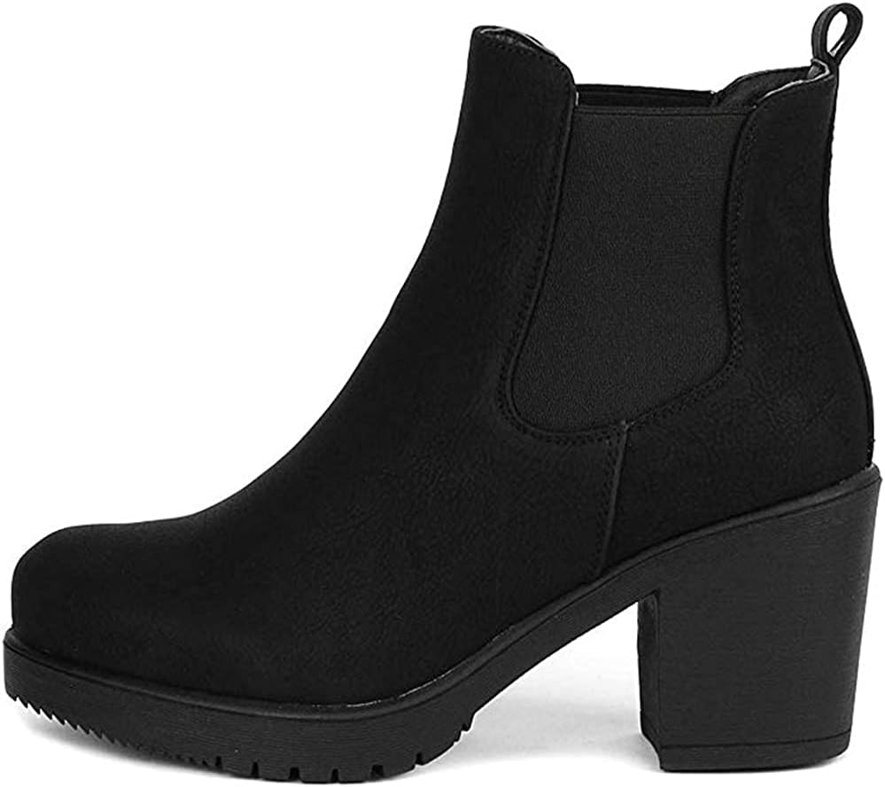 DREAM PAIRS Women's High Chunky Heel Chelsea Ankle Boots Slip On Elastic Fall Heeld Booties Shoes