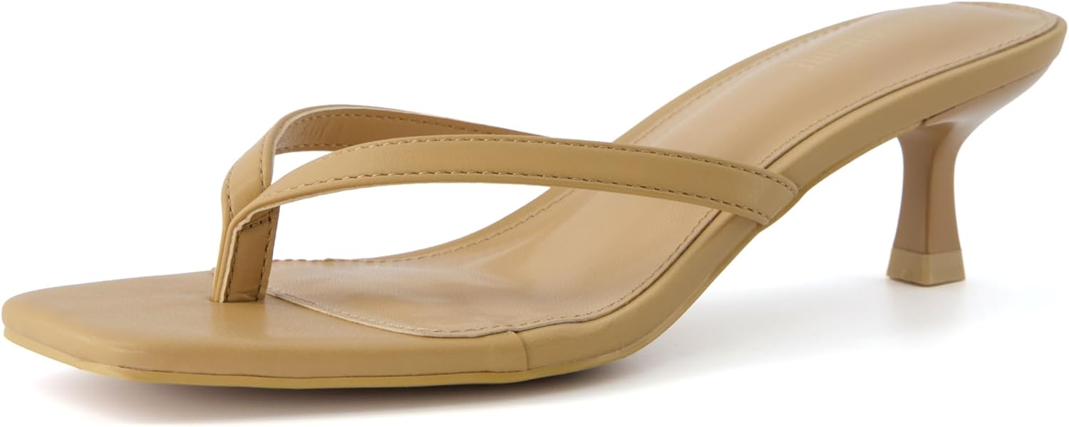 CUSHIONAIRE Women's Miami Kitten heel thong sandals +Memory Foam, Wide Widths Available