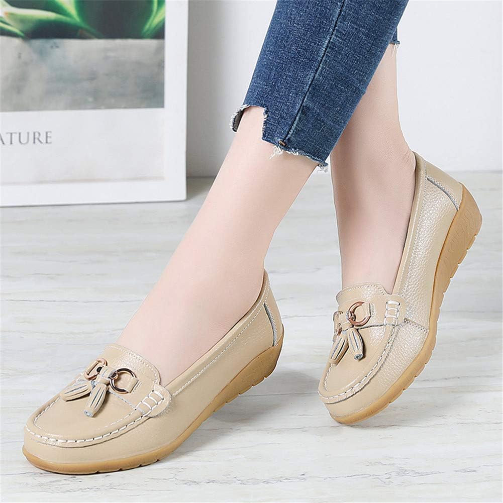 Women Loafers Leather Rubber Sole Slip On Walking Flats Casual Moccasin Boat Shoes