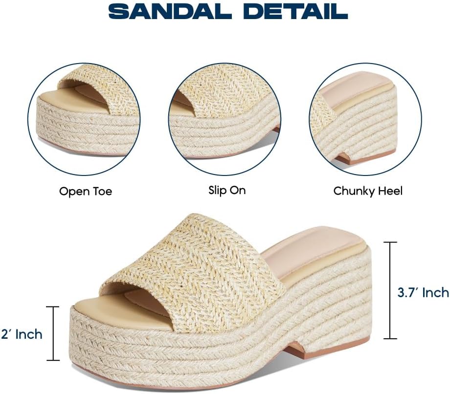 Platform Slip on Espadrille Sandals for Women Wedges Slides Bohemia Sandals Flatform Open Toe Beach Sandals