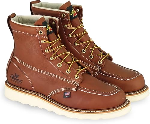 Thorogood American Heritage 6” Moc Toe Work Boots for Men - Soft Toe, Premium Full-Grain Leather with Slip-Resistant Wedge Outsole and Comfort Insole; EH Rated