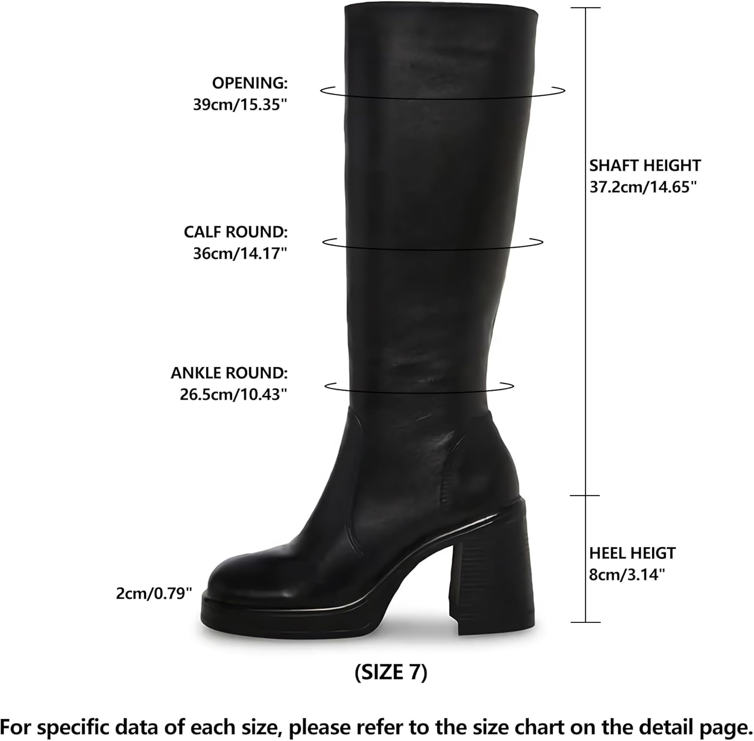 SOVANYOU Black Leather Boots Platform Boots for Women Square Toe Chunky Block Heeled Boots