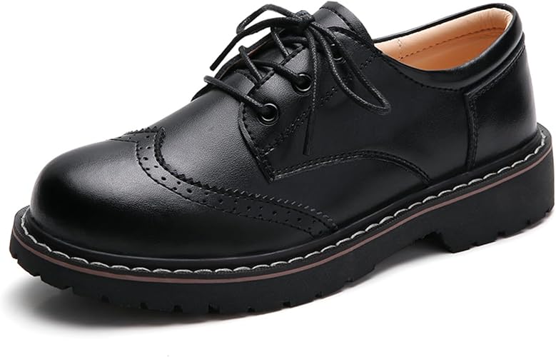 Oxford Shoes for Women,Perforated Lace-up Round Toe Leather Low Heel Brogues Shoe for Girls Ladies Women