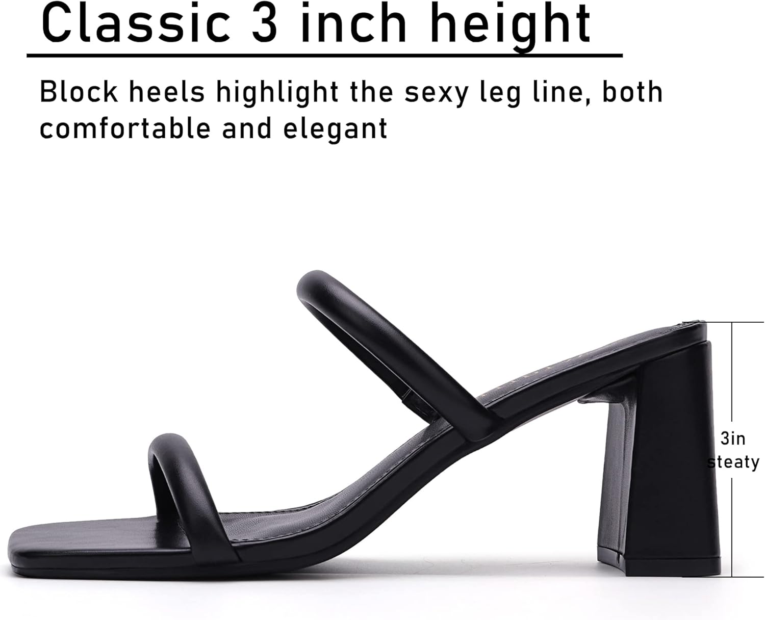 Women's Square Open Toe Heeled Sandals Two Strap Mules Slip On Block Chunky Mid Heels Sandals