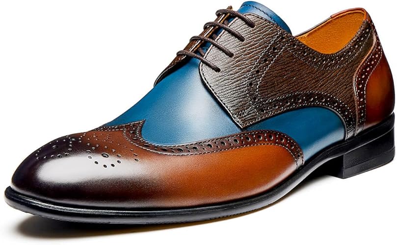 Men's Dress Shoes Genuine Leather Two Tone Oxford Shoes Wingtip Brogue Formal Business Derby Shoes for Men