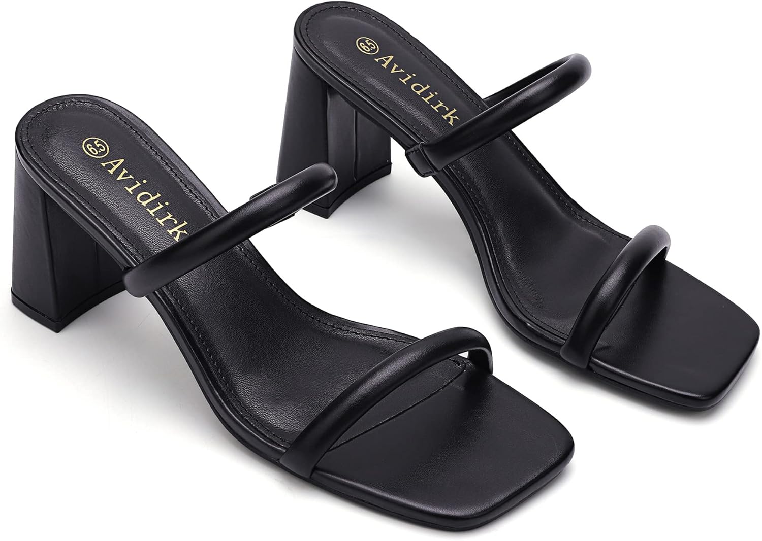 Women's Square Open Toe Heeled Sandals Two Strap Mules Slip On Block Chunky Mid Heels Sandals