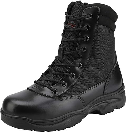 NORTIV 8 Men's Military Tactical Work Boots Side Zipper Leather Motorcycle Combat Boots (6-8 Inches)