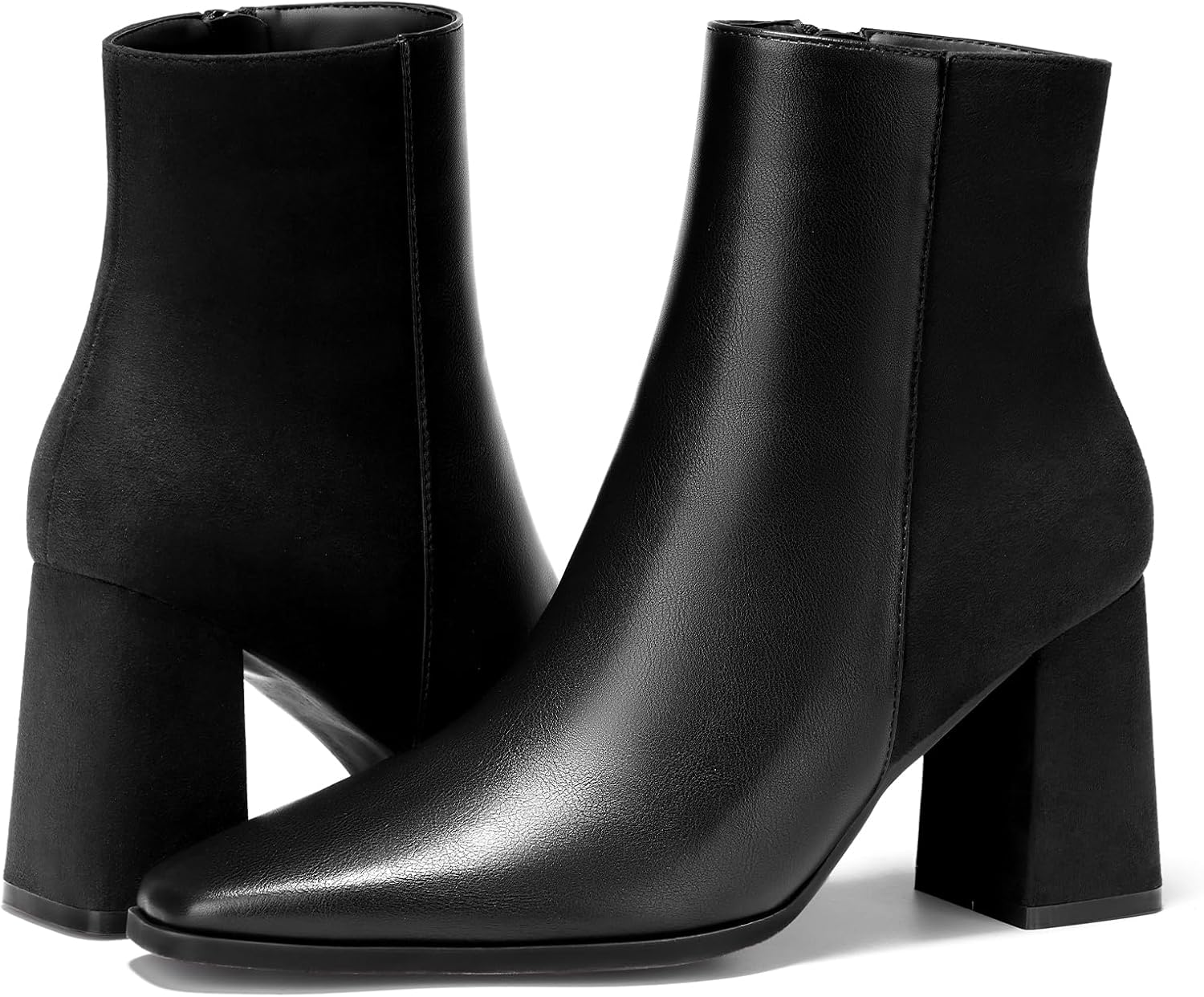 ALICEPUB Women's Ankle Boots Chunky Heel Boots Leather & Suede Booties for Women Fall Short Boots Dress Booties Square Toe Boots with Side Zipper