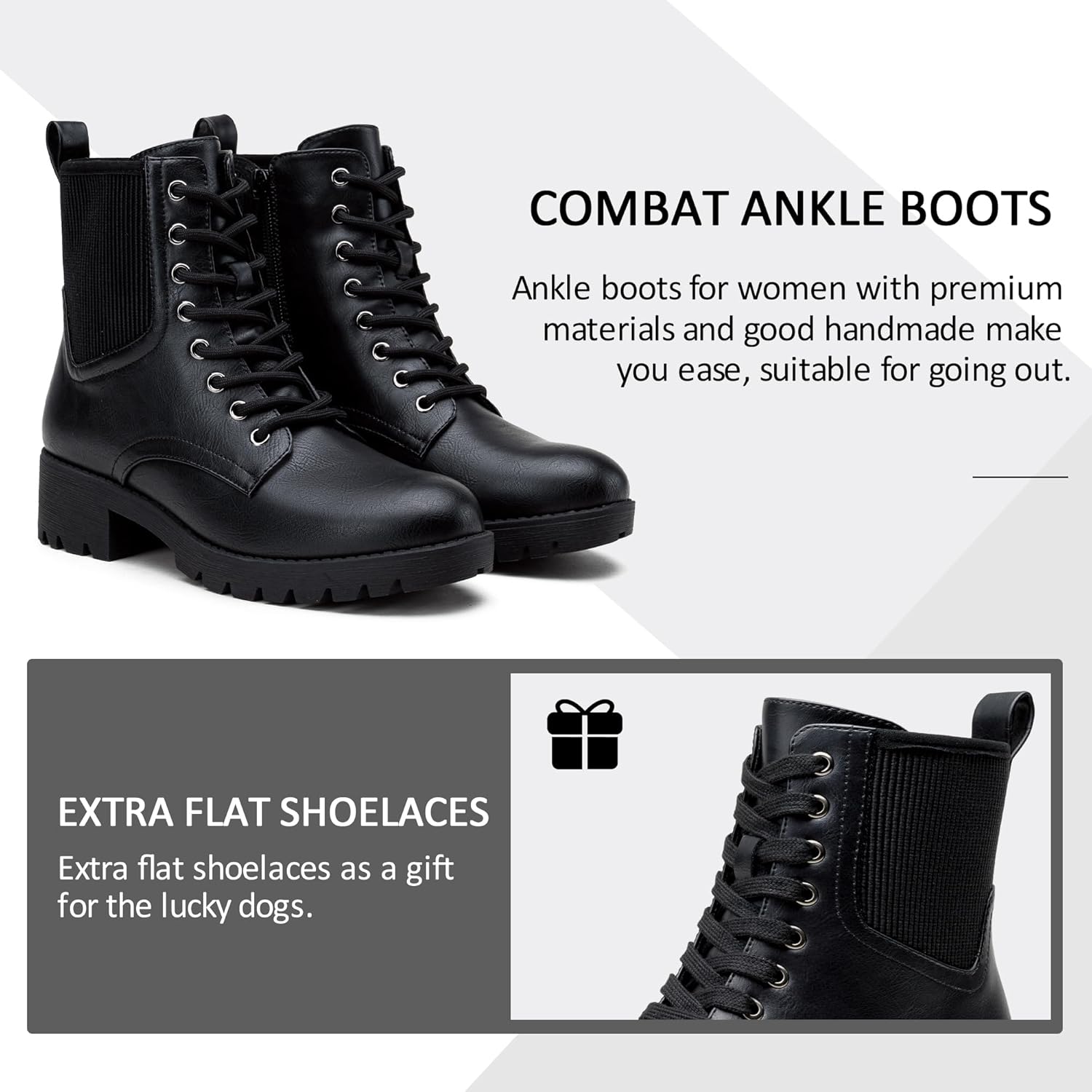 Vepose Womens' 916 | Ankle Boots | Combat Boots | Lace-up Booties with Inside Zipper