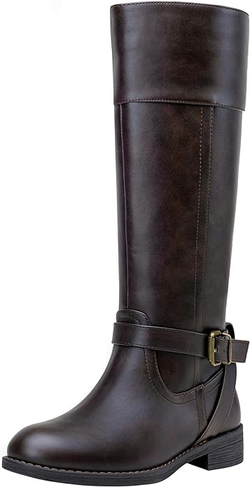 Jeossy Women's 50 Knee High Calf Riding Boots with Metal Buckle and Zipper