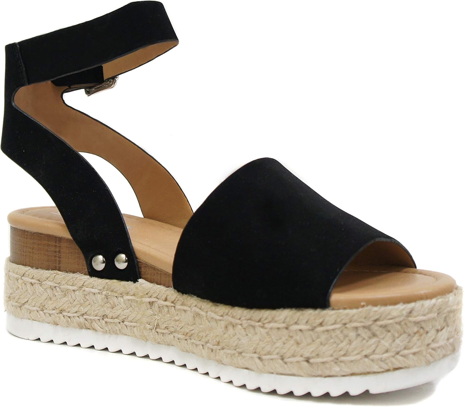 Soda Topic Open Toe Buckle Ankle Strap Espadrilles Flatform Wedge Casual Sandal