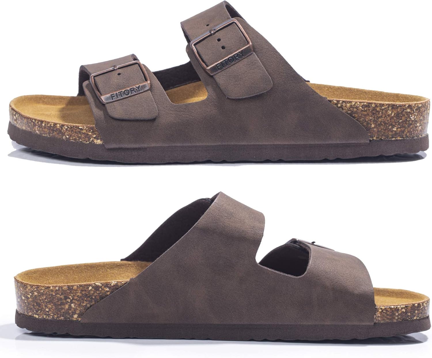 FITORY Mens Sandals, Arch Support Slides with Adjustable Buckle Straps and Cork Footbed Size 7-14.5