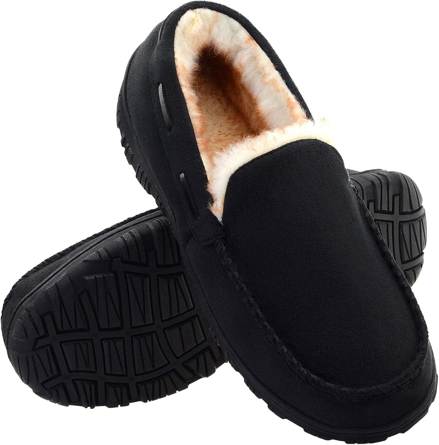 Vonair Mens Moccasin Slippers Indoor Outdoor Slip on Warm House Shoes Breathable Moccasins for Men