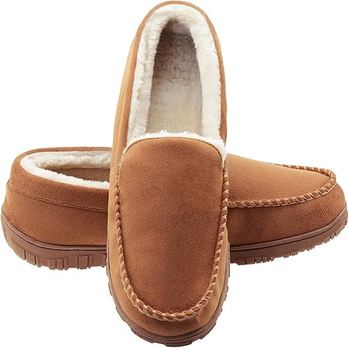 Lulex Moccasins for Men House Slippers Indoor Outdoor Plush Mens Bedroom Shoes with Hard Sole