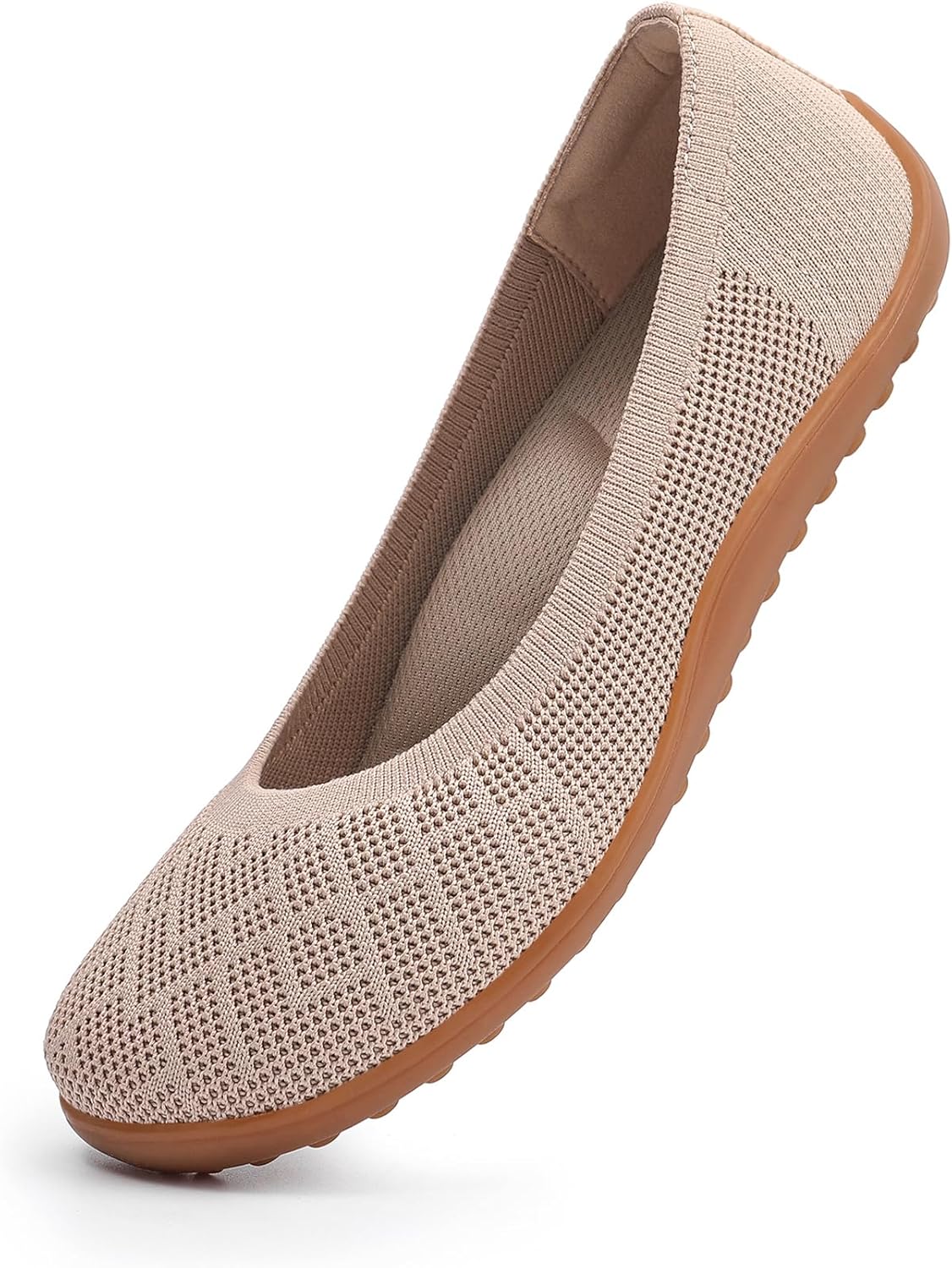 KBZone Women‘s Flat Shoes Round Toe Knit Ballet Flat Comfort Dressy Flat Walking Shoes