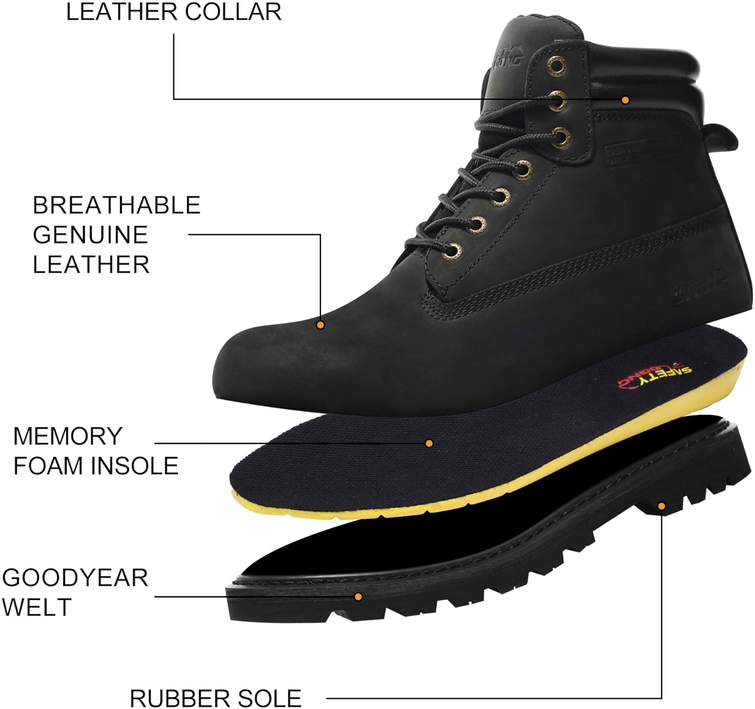 Work Boots for Men Soft Toe Non Slip Rubber Sole Comfortable Leather Goodyear Welt Waterproof Construction Boots 6 inch