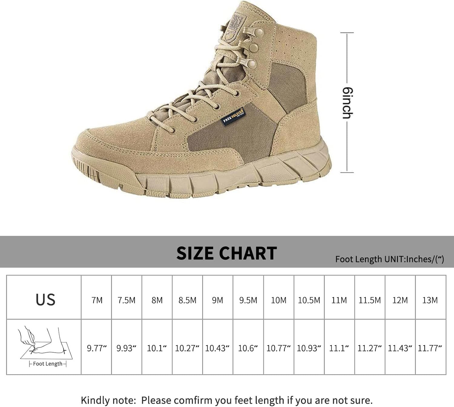 FREE SOLDIER Hiking Work Boots Men's Tactical Boots 6 Inches Lightweight Military Boots Breathable Outdoors Desert Boots