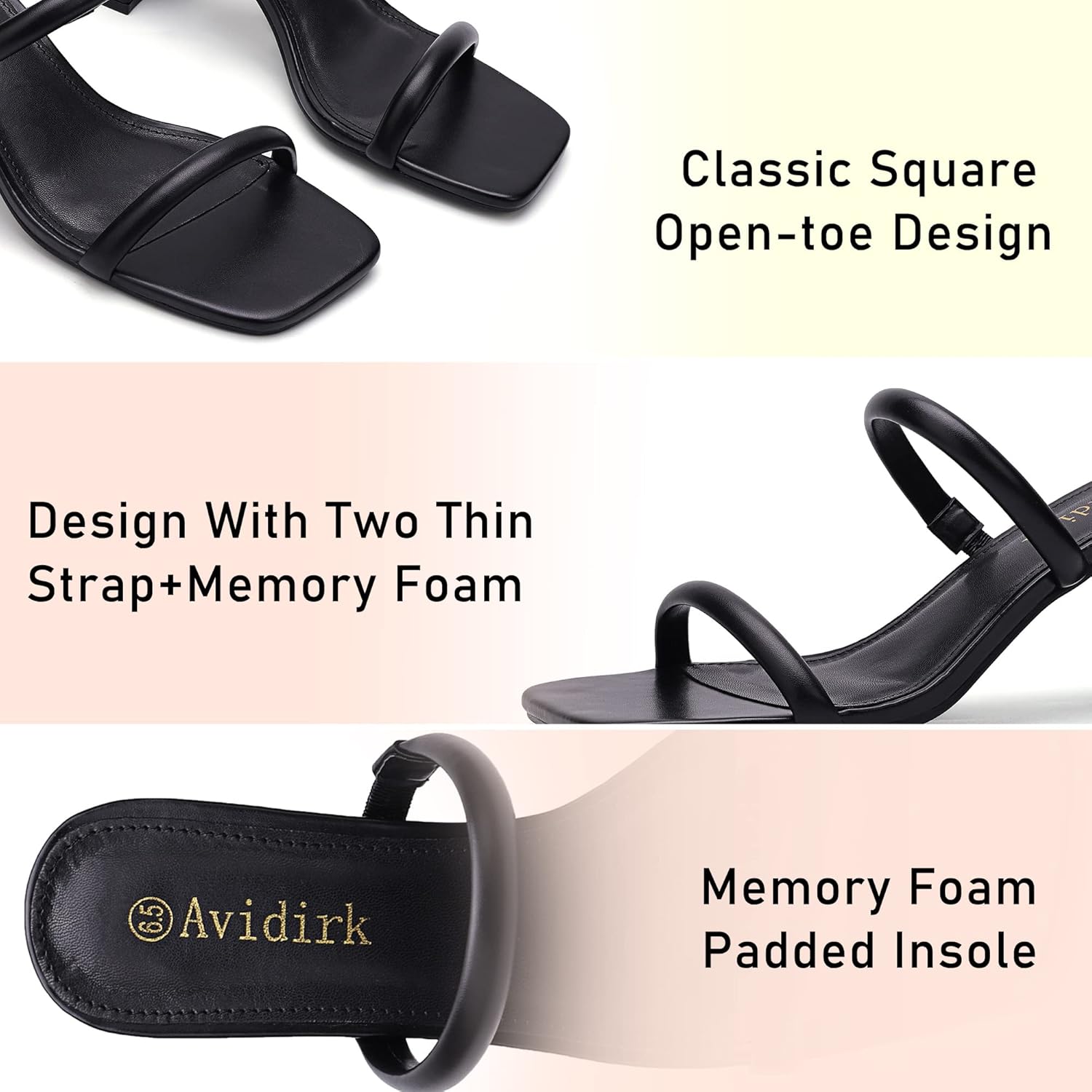 Women's Square Open Toe Heeled Sandals Two Strap Mules Slip On Block Chunky Mid Heels Sandals