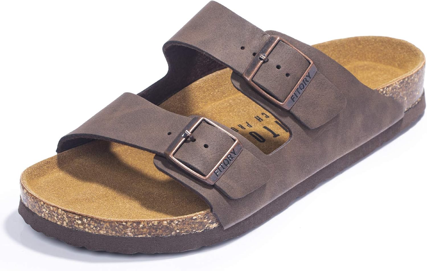 FITORY Mens Sandals, Arch Support Slides with Adjustable Buckle Straps and Cork Footbed Size 7-14.5