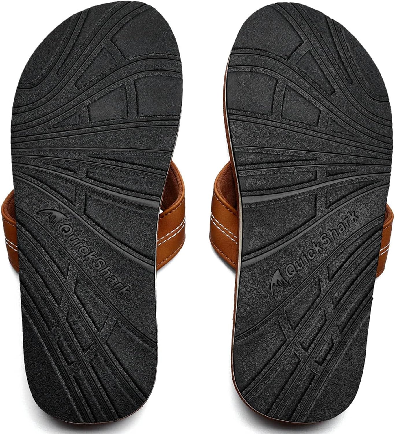 Quickshark Mens Flip Flops Leather Thong Sandals Arch Support Beach Slippers