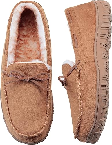 VLLy Mens Slippers Moccasins with Plush Lined Cozy House Bedroom Shoes for Men