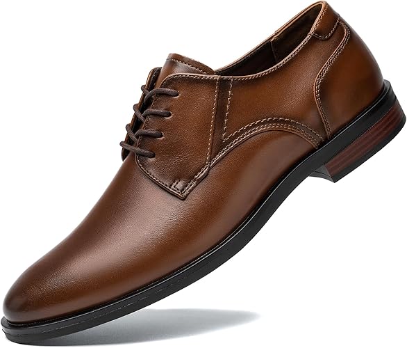 Cestfini Men's Dress Shoes Formal Business Oxfords Plain Toe Lace Up Derby Shoes with Comfortable Padded Heel Collar