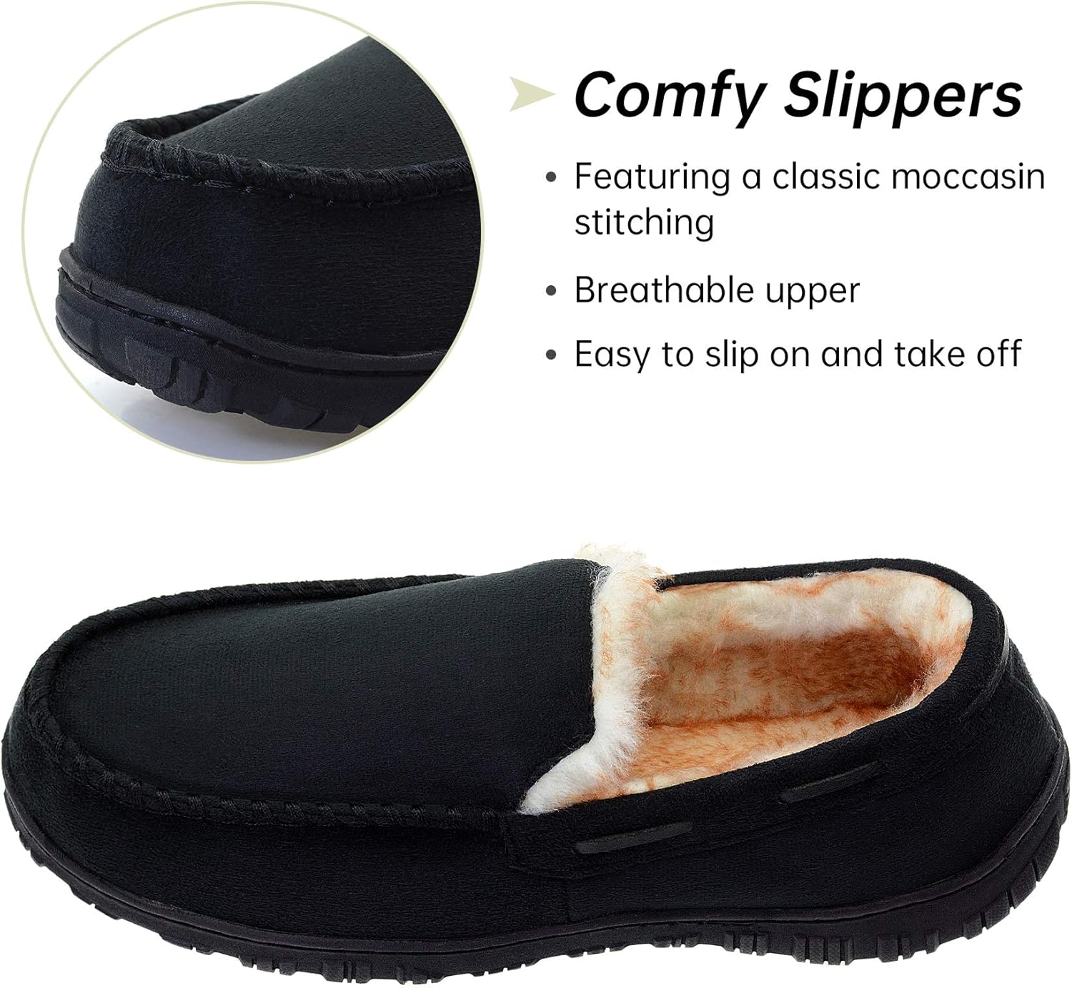 Vonair Mens Moccasin Slippers Indoor Outdoor Slip on Warm House Shoes Breathable Moccasins for Men